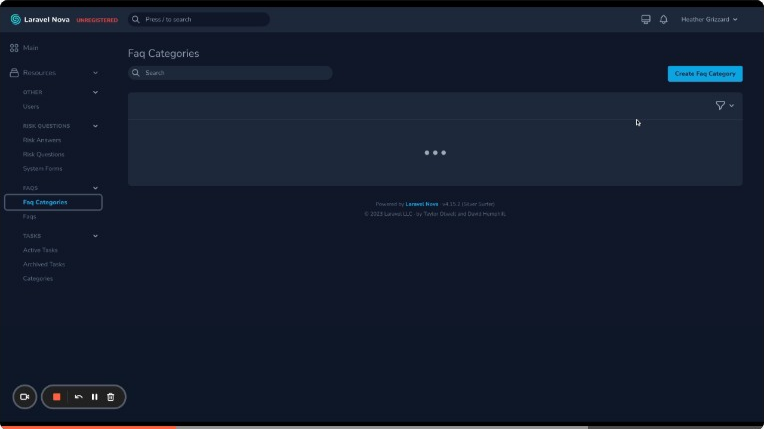 FAQ Categories List in Admin View