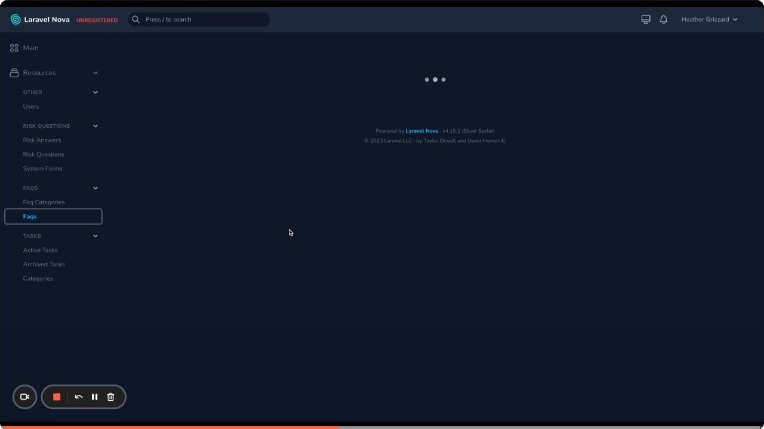 FAQ List in Admin View